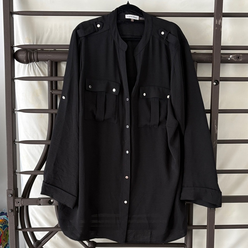 Calvin Klein Black Utility Button-Down Shirt with Chest Pockets